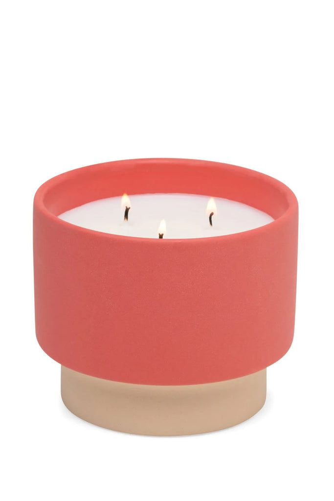 Colour Block Candle 16oz - Tan & Red Ceramic / Amber & Smoke