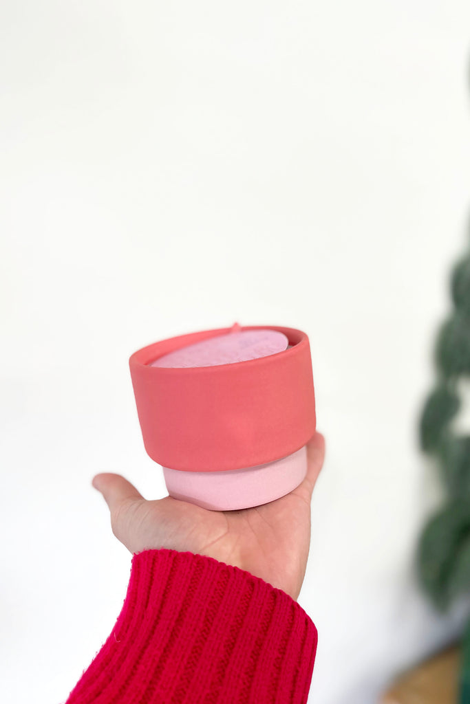 Colour Block Candle 6oz - Coral & Pink Ceramic / Sparkling Grapefruit